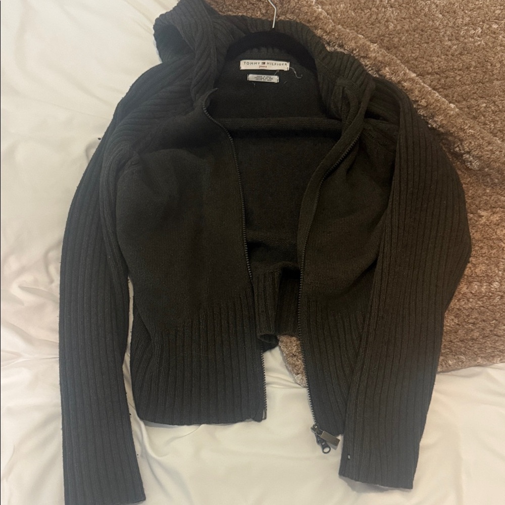 Tommy Hilfiger Dark Green Ribbed Zip Hoodie Cardigan